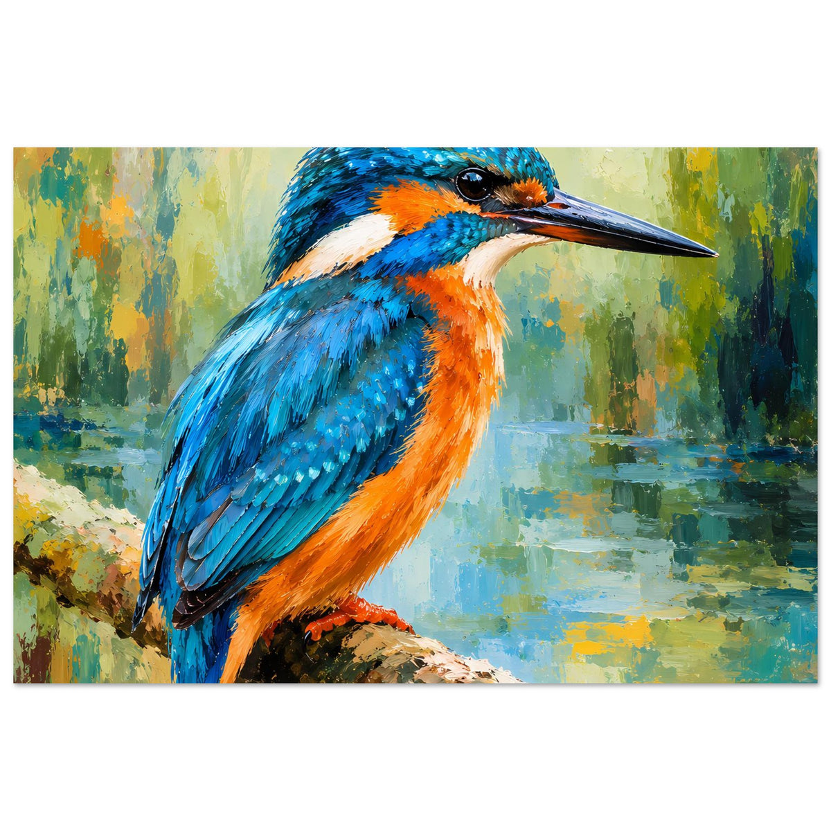 Poster mit Eisvogel auf mattem Papier, querformat, leuchtende Farben