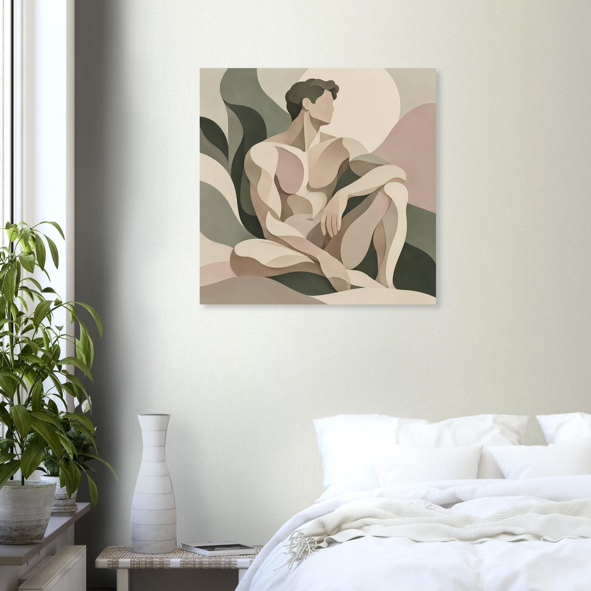 Abstraktes Kunstdruckposter mit weiblicher Silhouette in erdigen Tönen, quadratisch