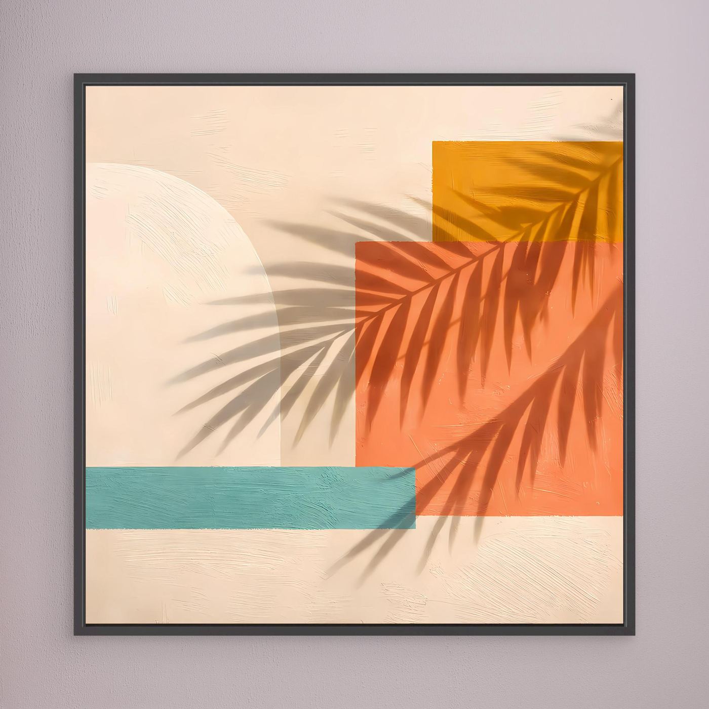 Leinwand Abstrakte Geometrie mit Palmenschatten | Modernes Boho Wandbild Terracotta