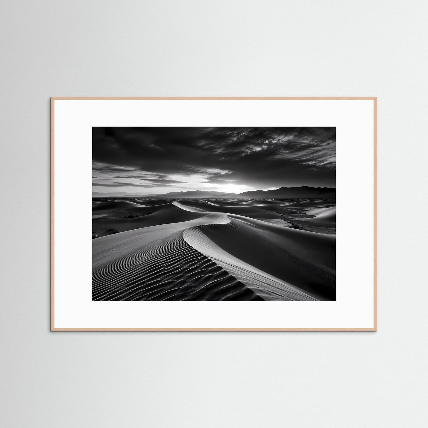 Wüsten Poster Schwarz Weiß | Minimalistische Dünen Landschaft | Moderne Fine Art Wandkunst | Monochromes Leinwandbild | Panorama Natur | Elegante Wanddeko