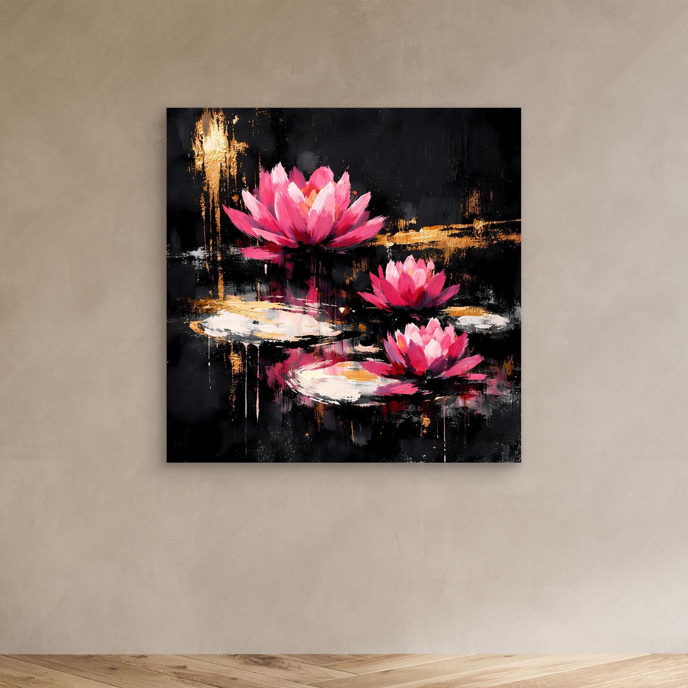 Leinwand Magische Lotusblüten auf dem Wasser | Modernes Abstraktes Seerosen Wandbild