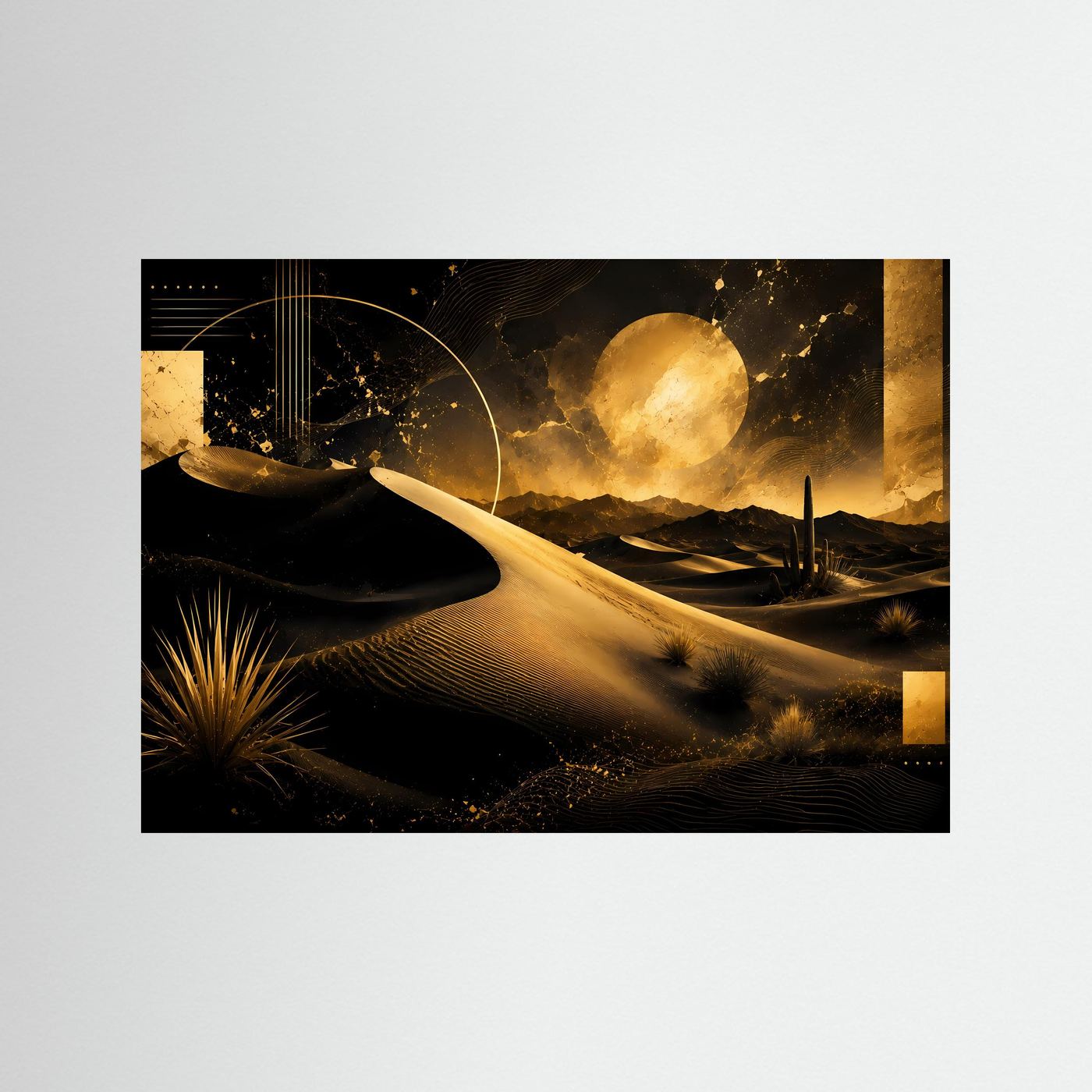 Wüste Poster Querformat | Goldene Dünen bei Nacht & abstrakte Wüstenkunst