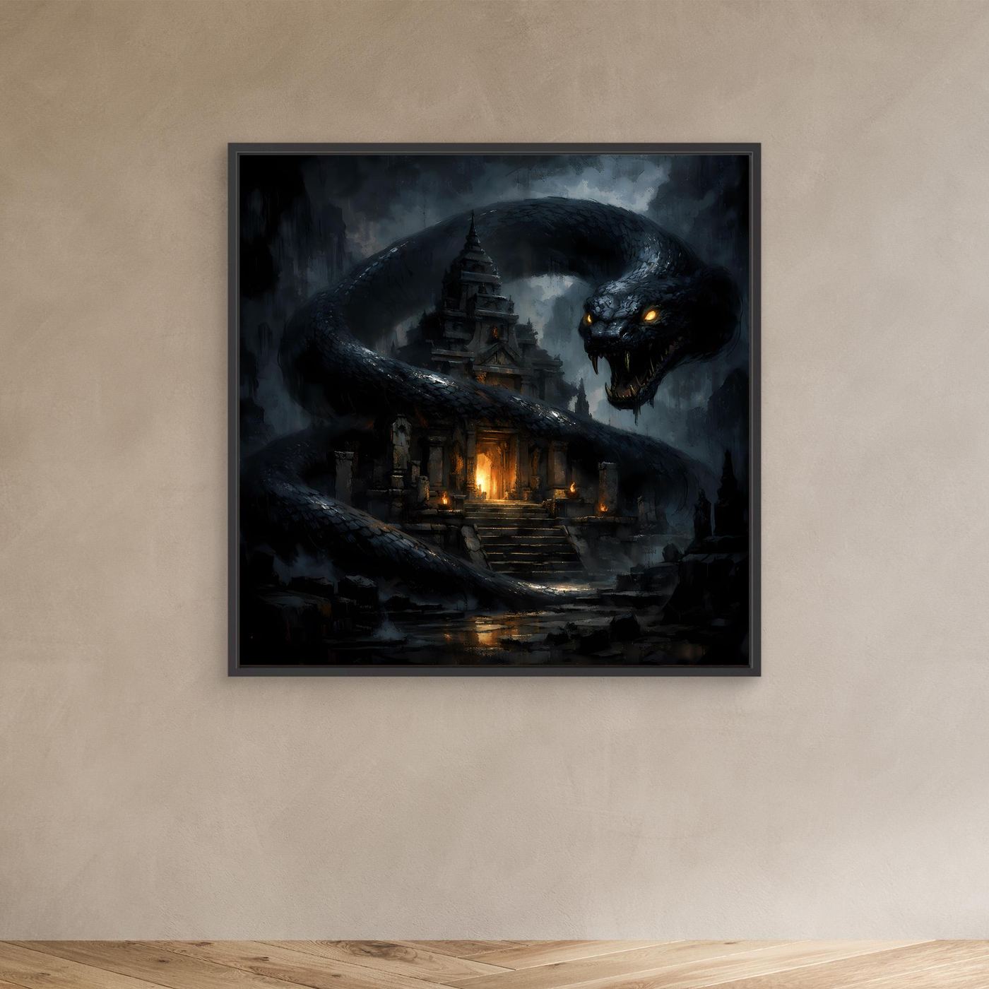 Leinwand Wächter des Tempels | Mystische Riesenschlange Fantasy Wandbild