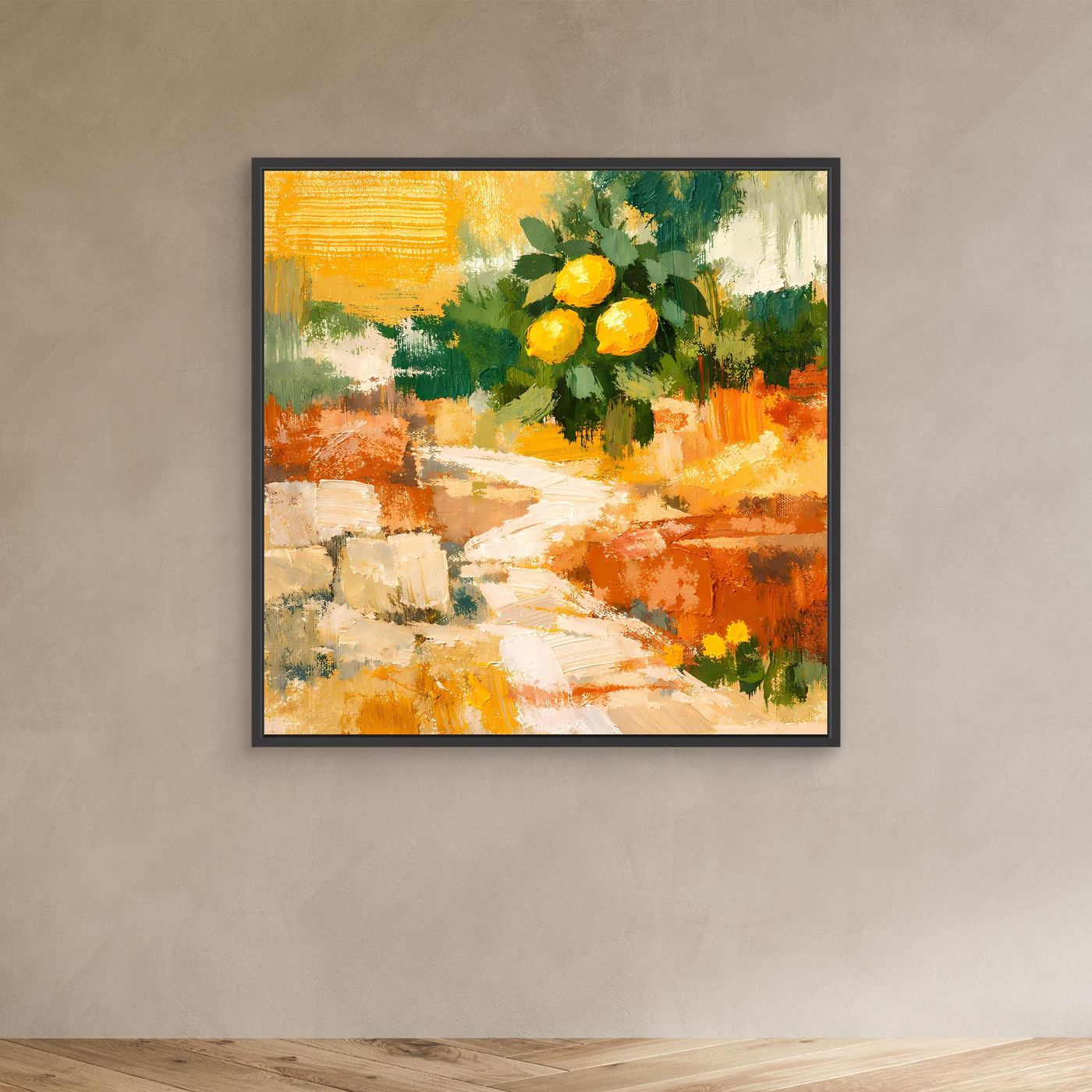Leinwand Mediterraner Zitronenzweig im Sonnenlicht | Abstraktes Stillleben Wandbild