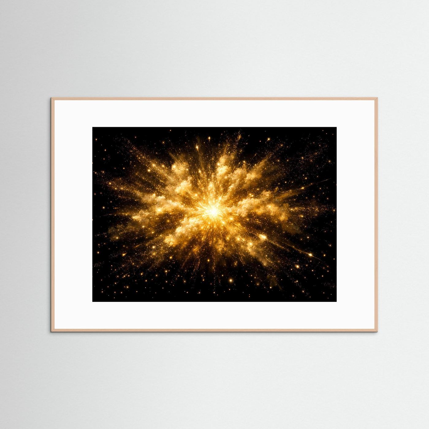 Magische Goldene Sternenexplosion | Kosmische Kunst & Luxus Wandbild Querformat