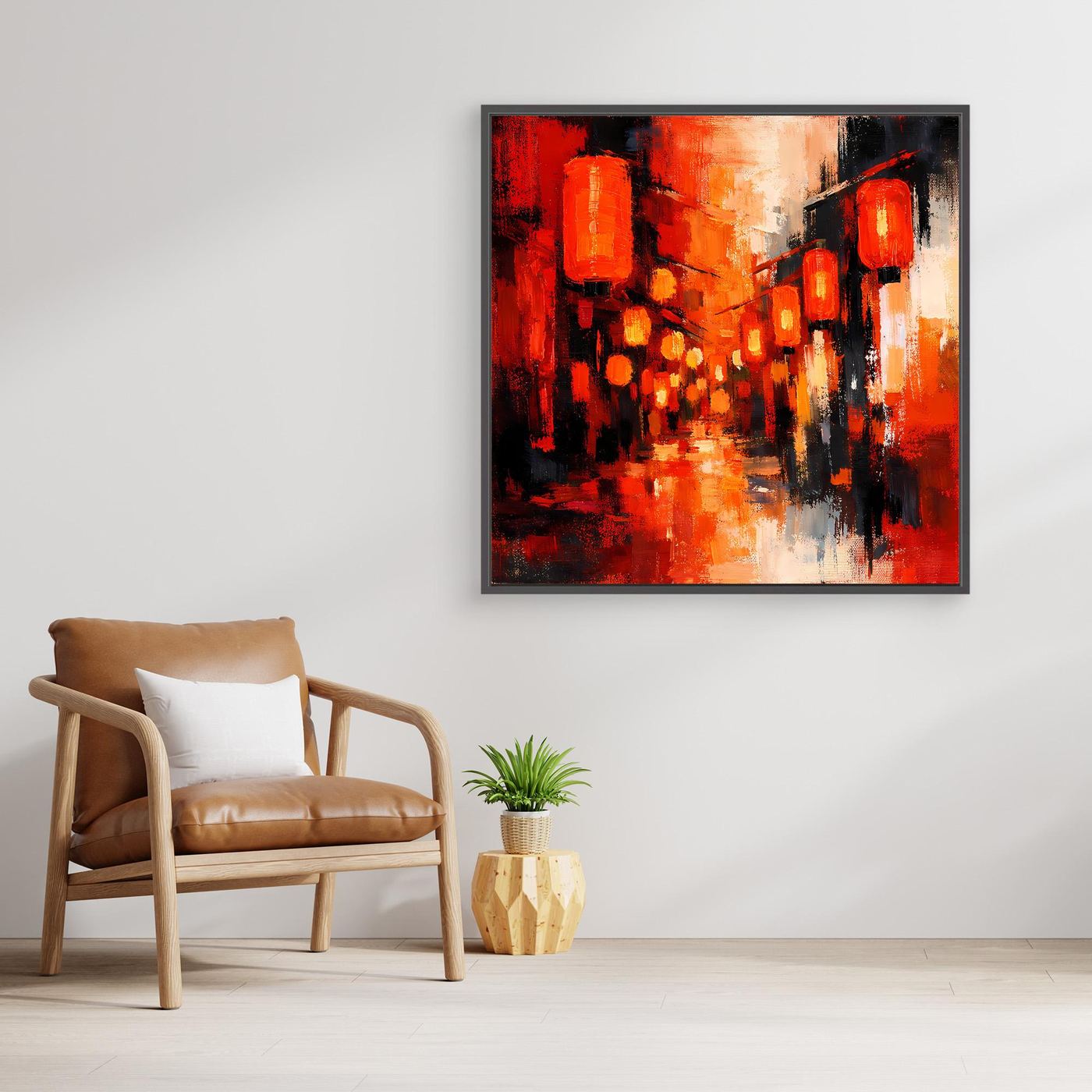 Leinwand Traditionelle Rote Lampions in asiatischer Gasse | Fernöstliche Wandkunst auf echter Leinwand