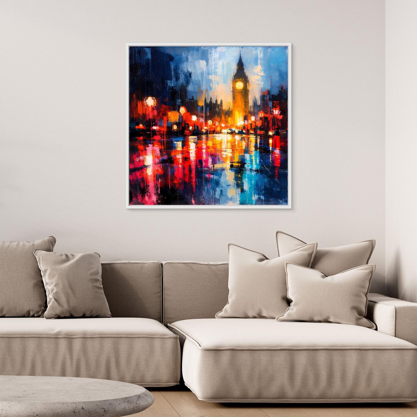 Leinwand Abstraktes Big Ben London Gemälde | Modernes Urbanes Wandbild bei Nacht