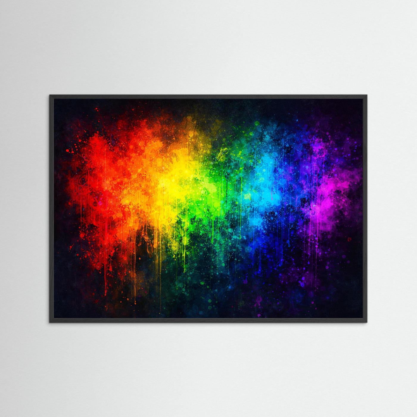 Abstrakte Regenbogen Farbexplosion | Buntes Modernes Wandbild & Kunst Poster Querformat