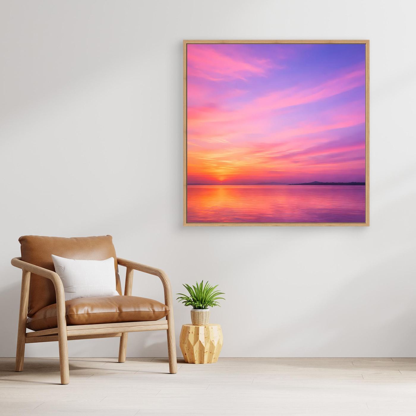 Leinwandbild Pastel Sunset mit Eichenrahmen: Pastell-Sonnenuntergang am Meer
