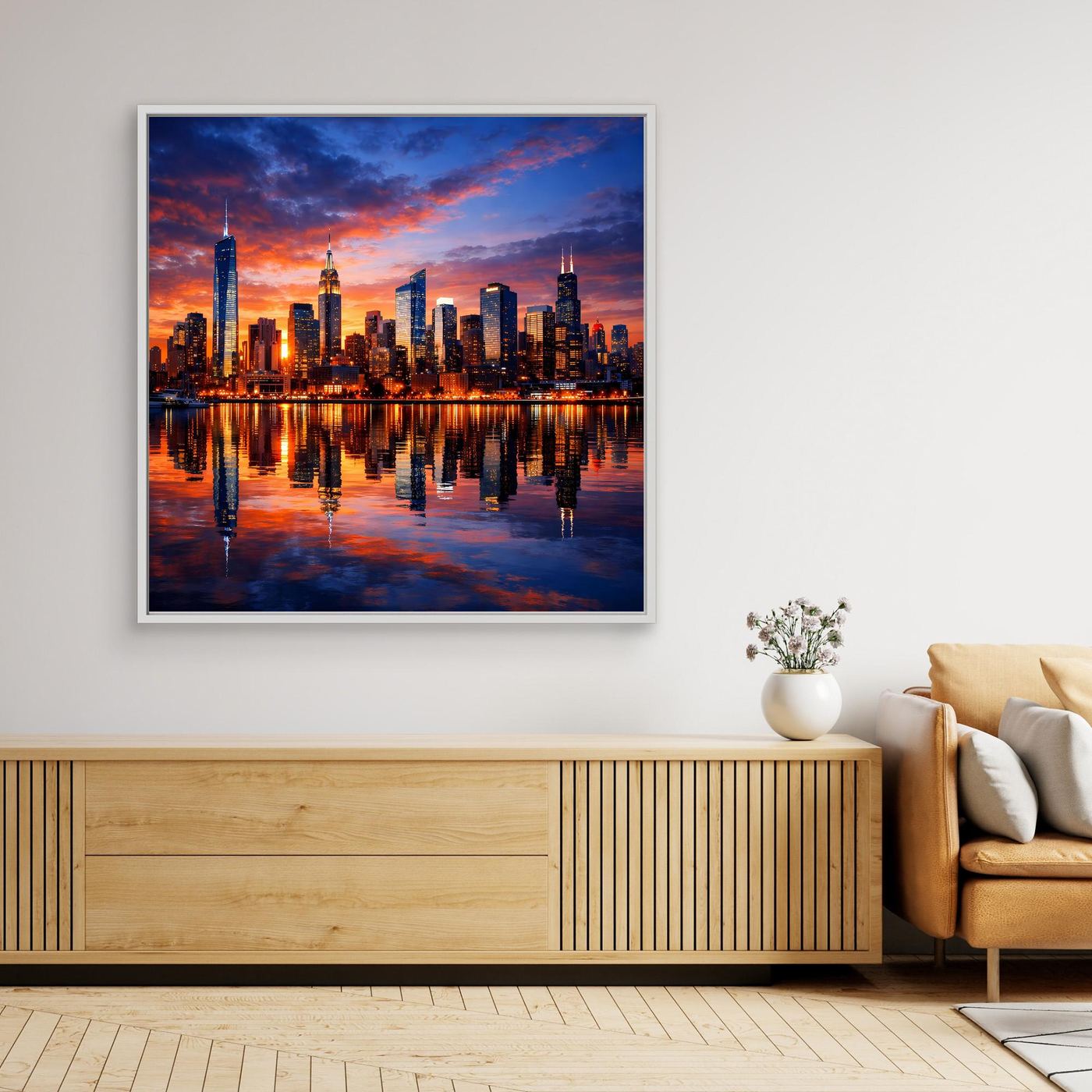 Leinwand Atemberaubende City Skyline im Abendrot | Urbanes New York Stil Wandbild
