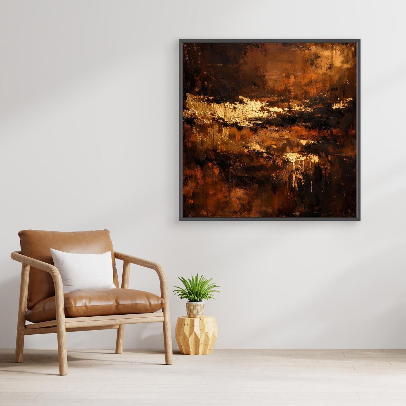 Leinwand Abstraktes Ölgemälde in Gold und Bronze | Modernes Luxus Wandbild