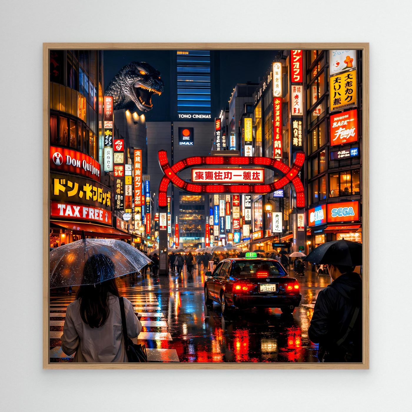 Leinwand Pulsierendes Tokio bei Nacht | Urbanes Kabukicho Kaiju Wandbild