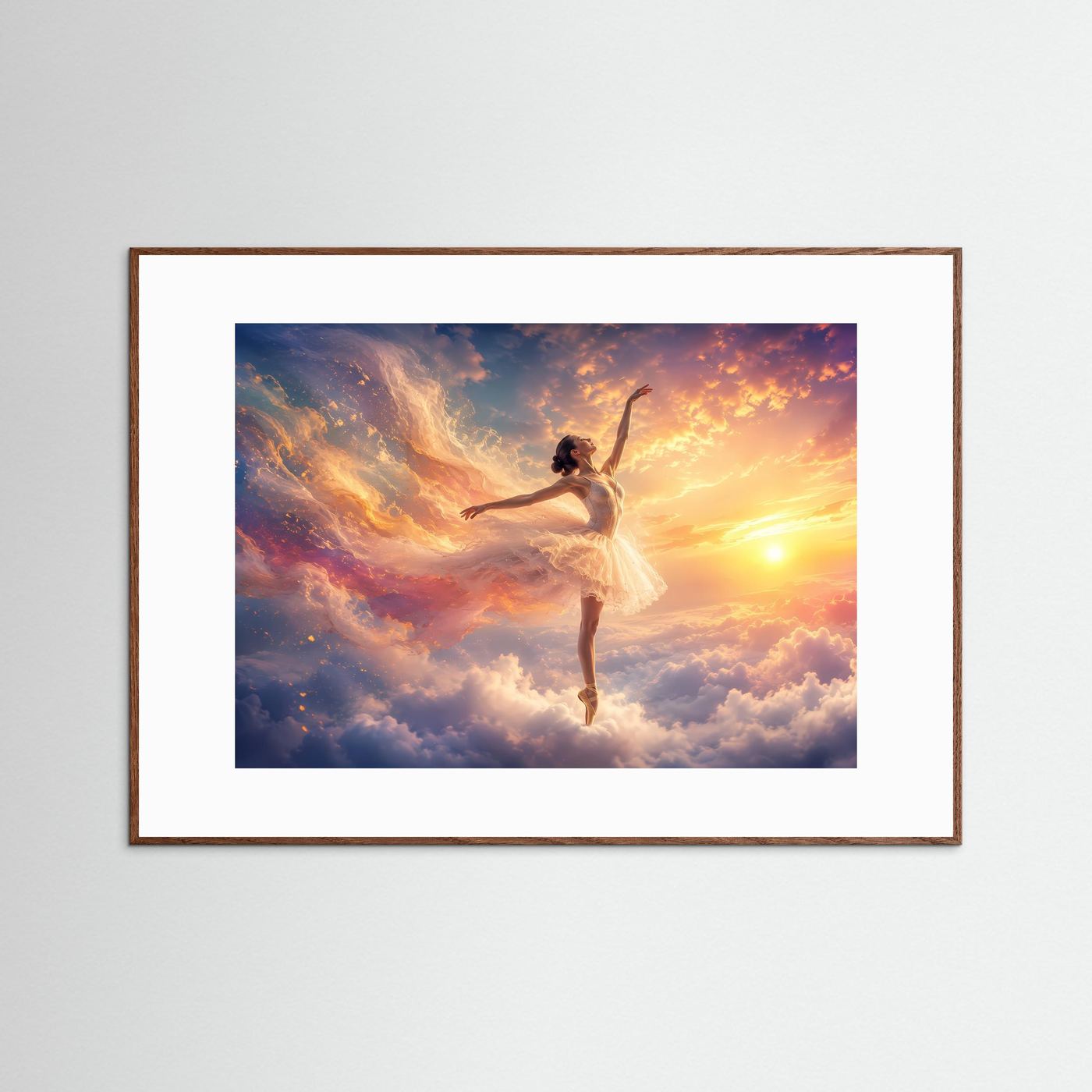 Ballerina über den Wolken im Sonnenlicht | Elegante Tanzkunst in Gold & Pastell
