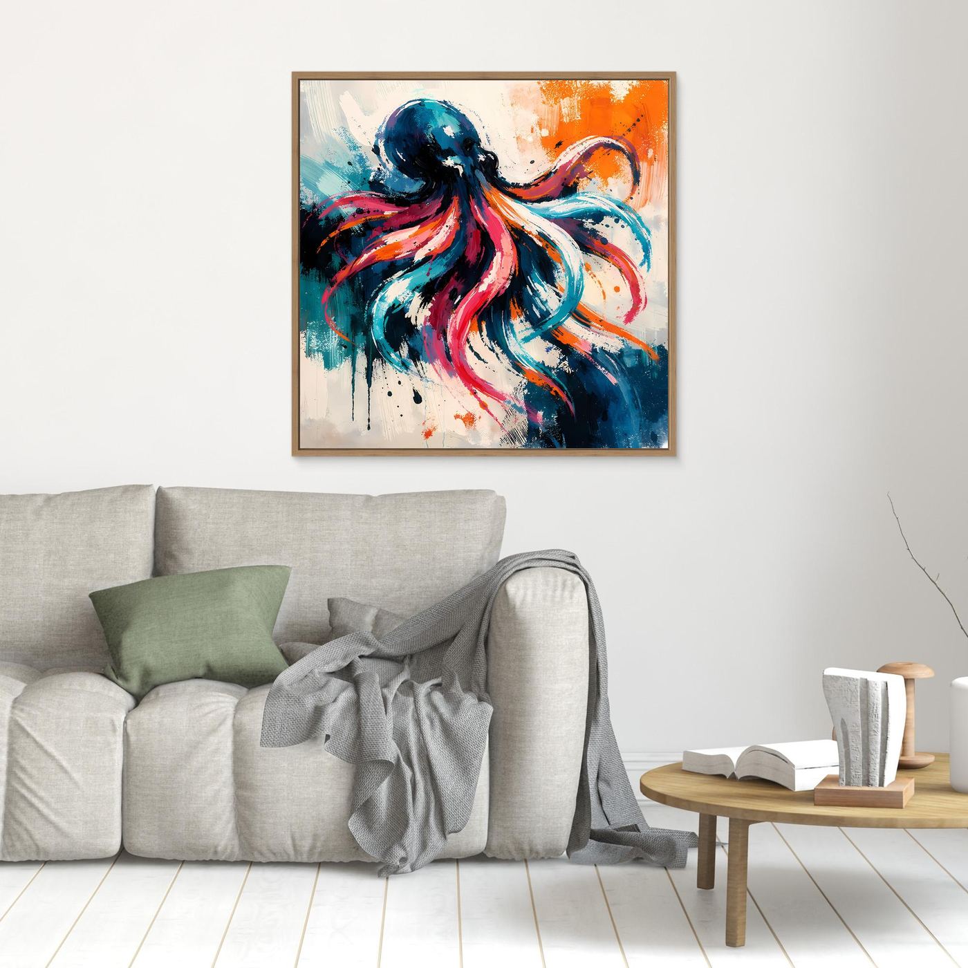 Leinwand Dynamischer Oktopus im Farbenmeer | Abstraktes Krake Wandbild