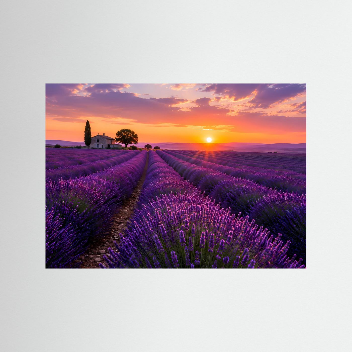 Lavendelfeld Poster Querformat | Provence Landschaft im Sonnenuntergang