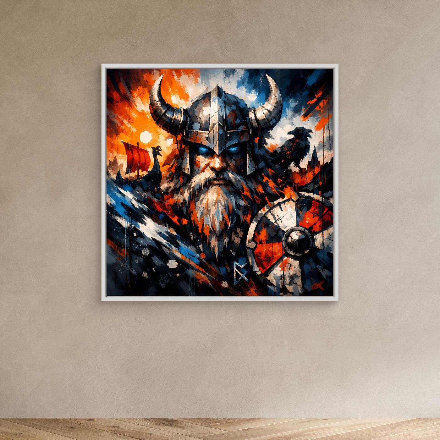 Leinwand Mythischer Wikinger-Krieger | Modernes Abstraktes Nordmann Wandbild