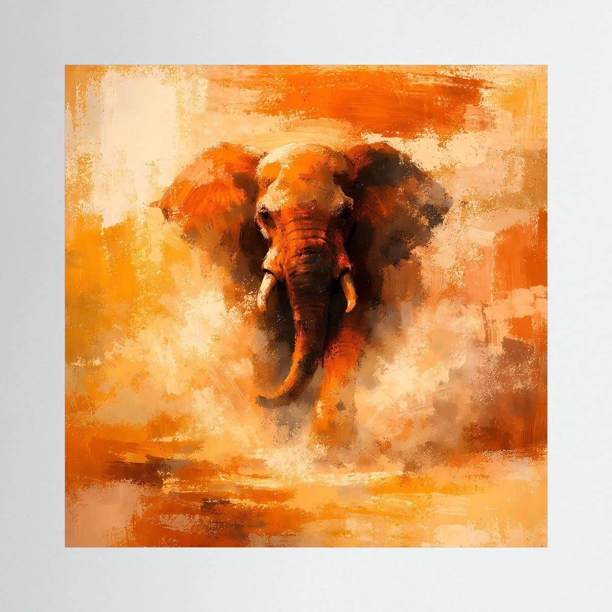 Leinwand Abstraktes Elefanten Gemälde | Modernes Kraftvolles Tier Wandbild Orange Ocker