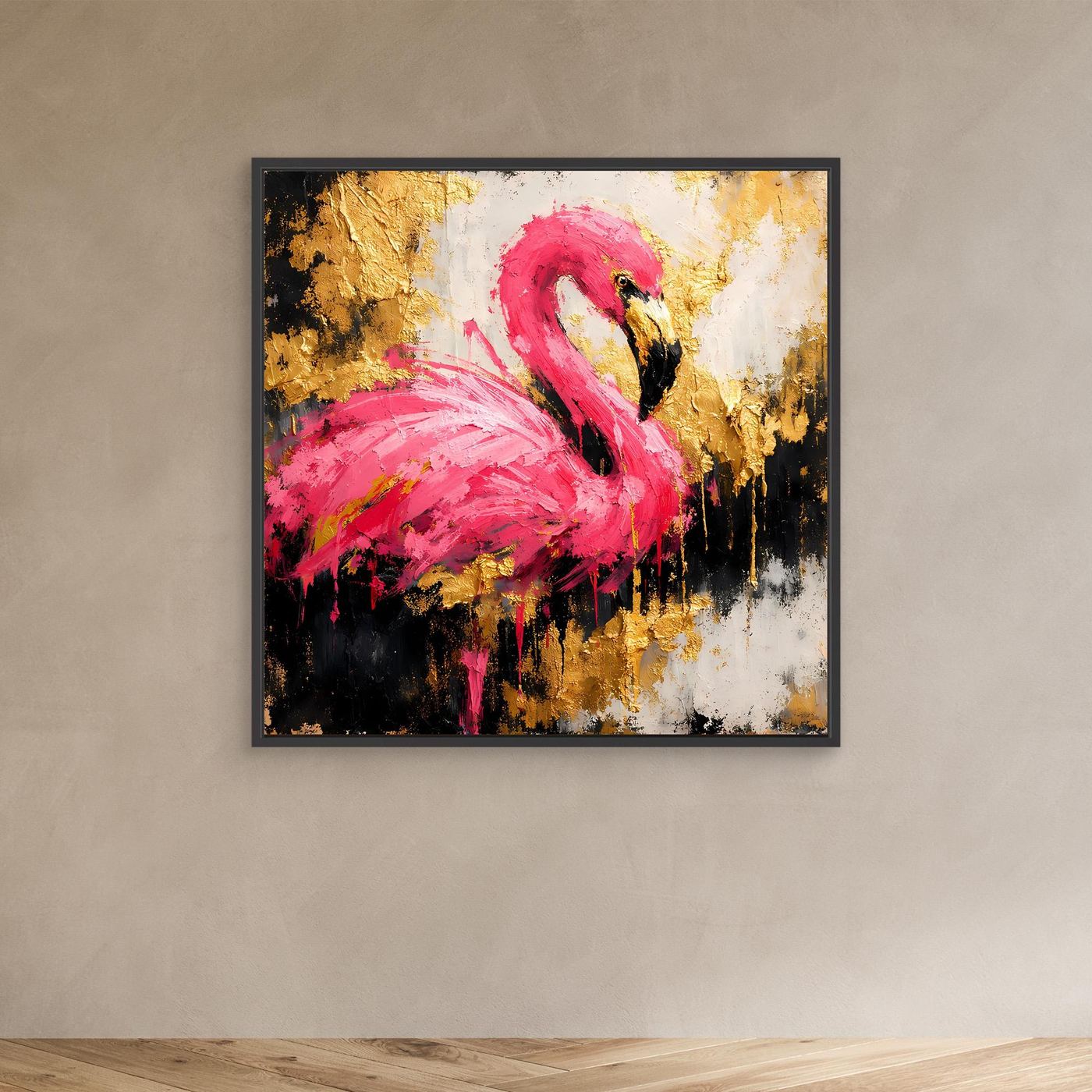 Leinwand Eleganter Flamingo in Pink und Gold | Abstraktes Modernes Tier Wandbild