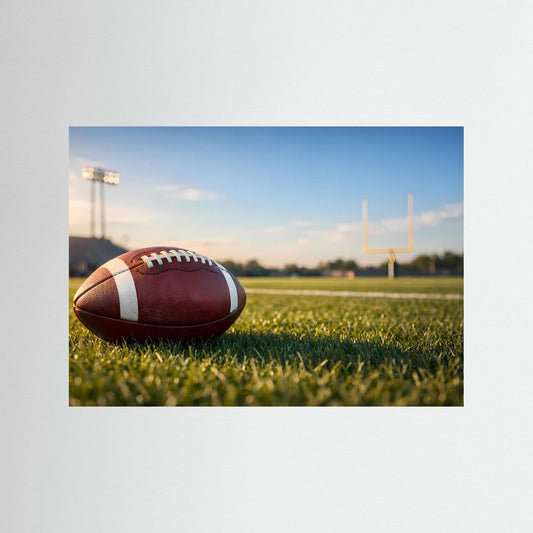 Sport-Poster Querformat mit American-Football auf Rasen, ohne sichtbaren Rahmen