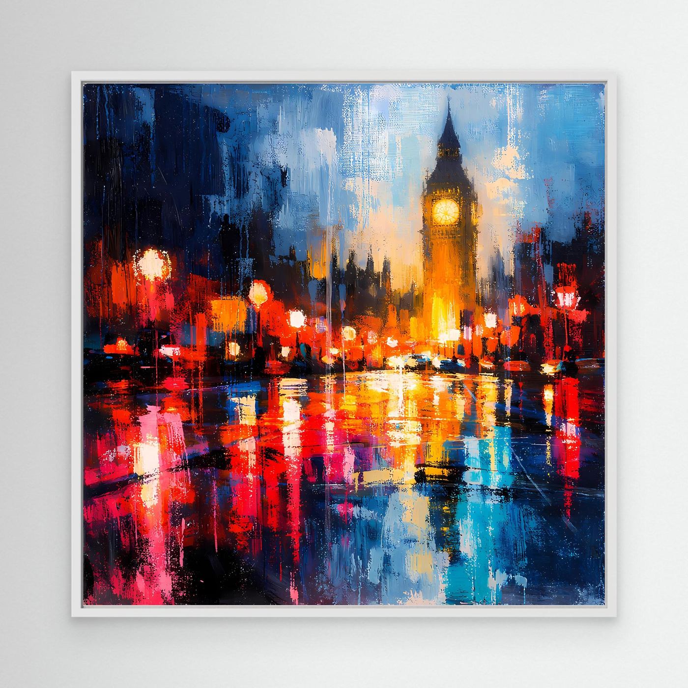 Leinwand Abstraktes Big Ben London Gemälde | Modernes Urbanes Wandbild bei Nacht