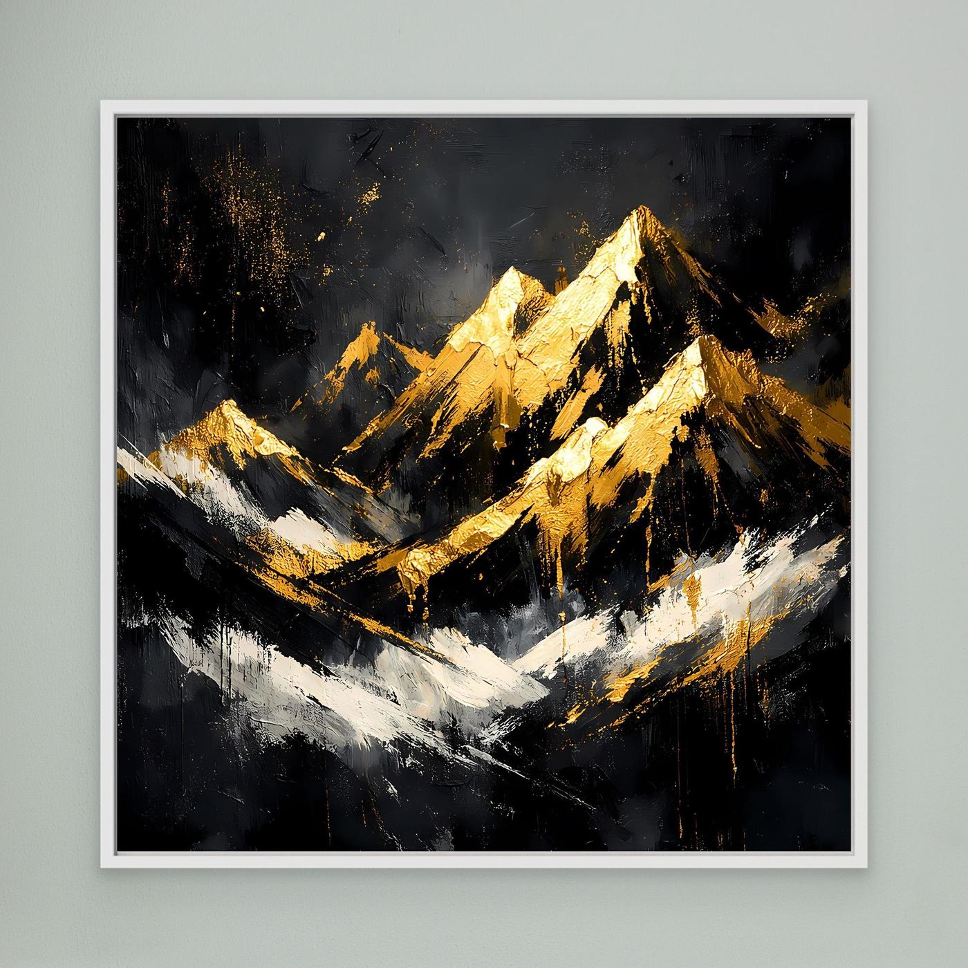 Leinwand Goldene Berggipfel im Abendlicht | Modernes Abstraktes Berg Wandbild