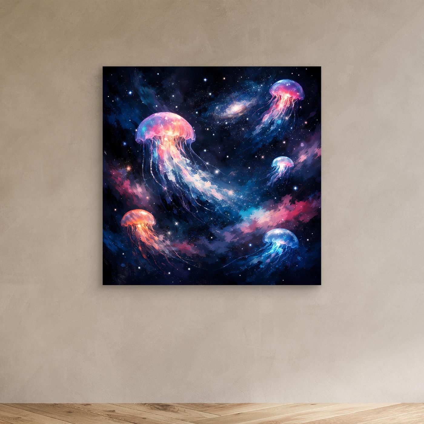Leinwand Leuchtende Qualle im Tiefsee-Leuchten | Abstraktes Maritimes Wandbild