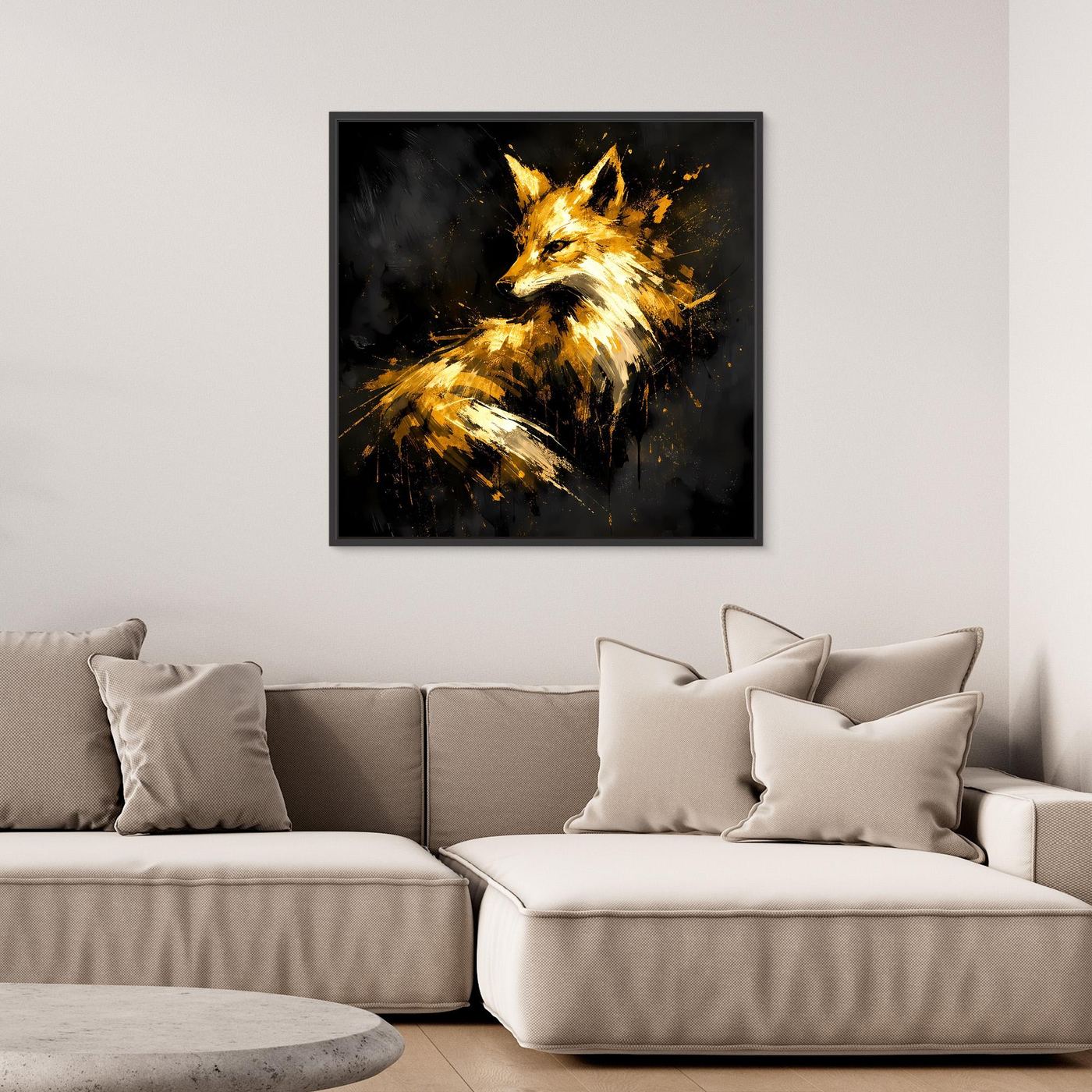 Leinwand Majestätischer Fuchs in Gold und Schwarz | Modernes Abstraktes Wildtier Wandbild