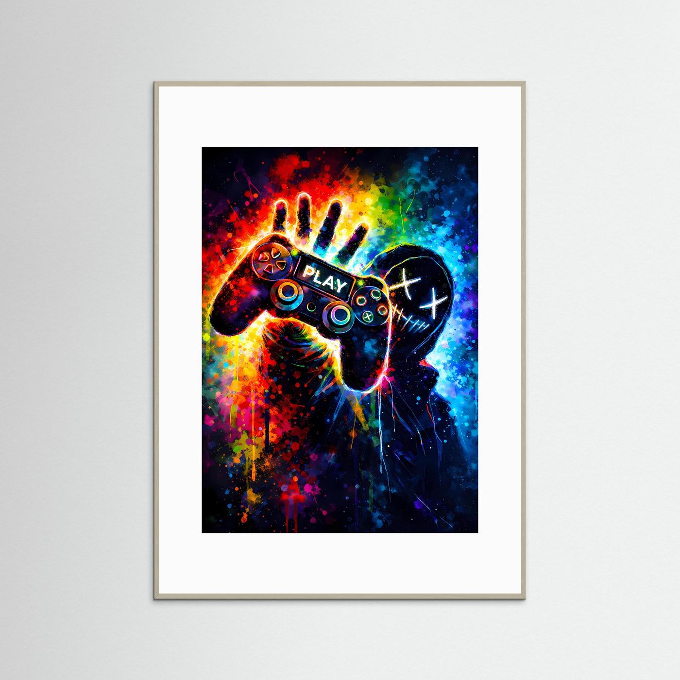 Next Level Gaming | Abstraktes Gaming Poster mit Controller & Neon-Graffiti | Modernes Kunstposter Hochformat
