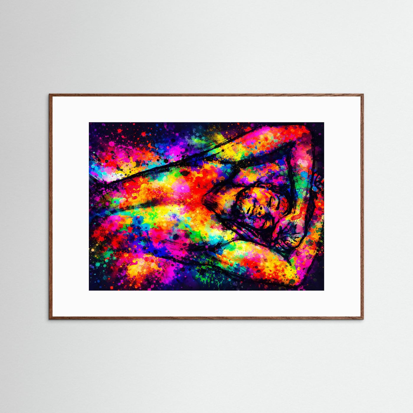 Abstrakte Farbfigur liegend | Buntes Kunstposter Querformat