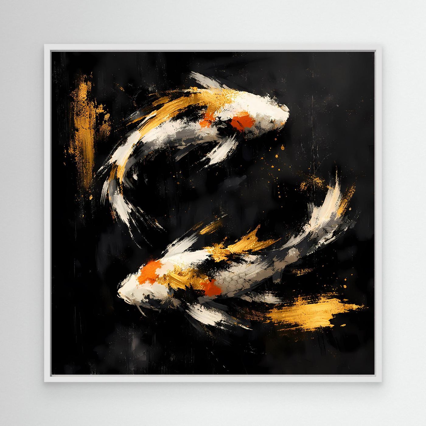 Leinwand Abstrakte Koi-Fische in Gold und Orange | Modernes Yin Yang Wandbild