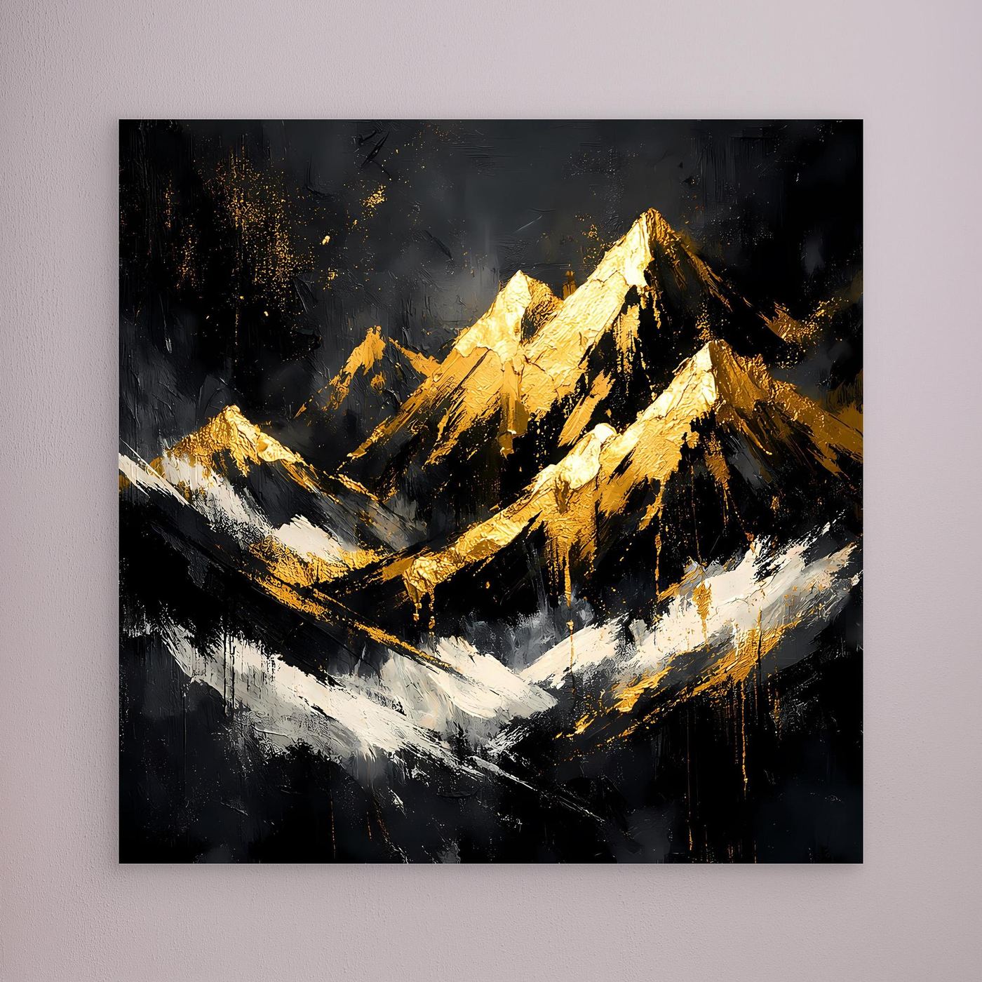 Leinwand Goldene Berggipfel im Abendlicht | Modernes Abstraktes Berg Wandbild