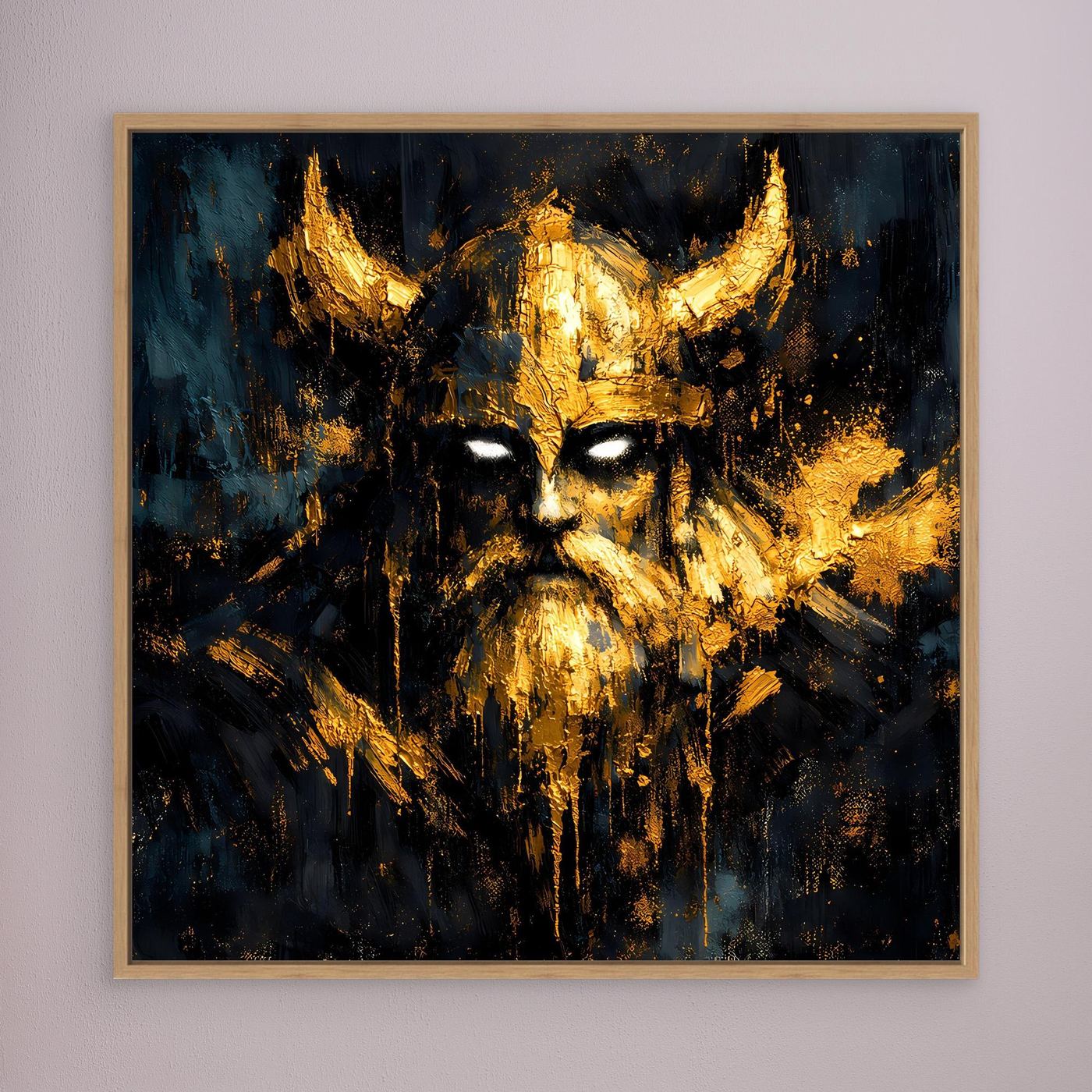 Leinwand Mystischer Wikinger in Gold und Schwarz | Modernes Abstraktes Krieger Wandbild