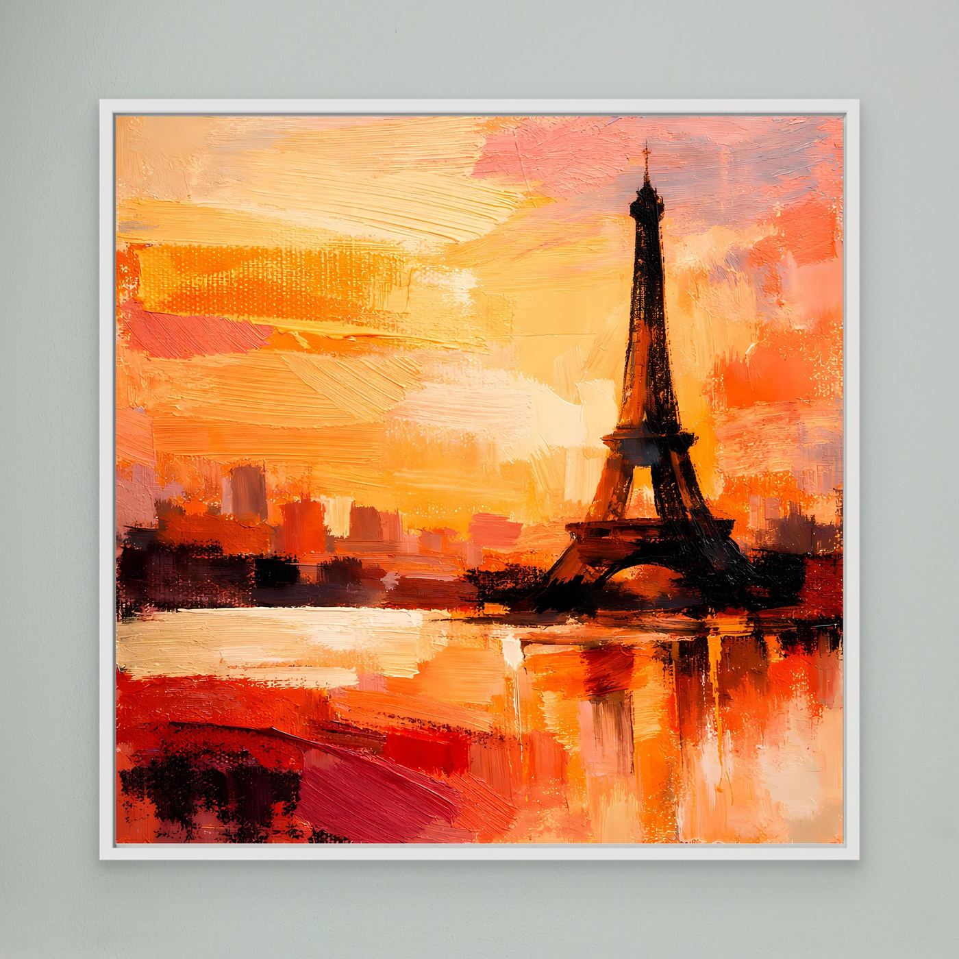 Leinwand Abstraktes Eiffelturm Paris Gemälde | Modernes Romantisches Wandbild Sonnenuntergang