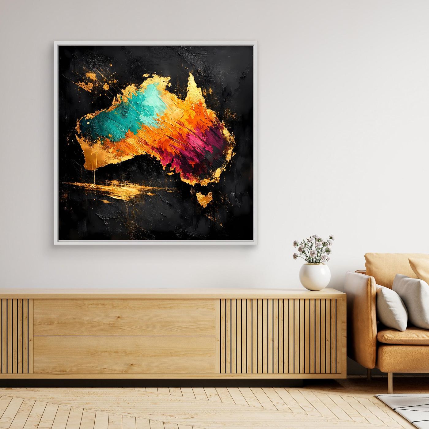 Leinwand Abstrakte Australien Karte in Gold und Türkis | Modernes Kontinent Wandbild