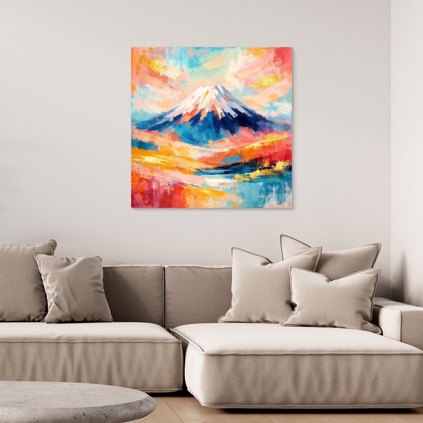 Leinwandbild mit abstraktem Mount-Fuji, bunte Berglandschaft, ohne Rahmen