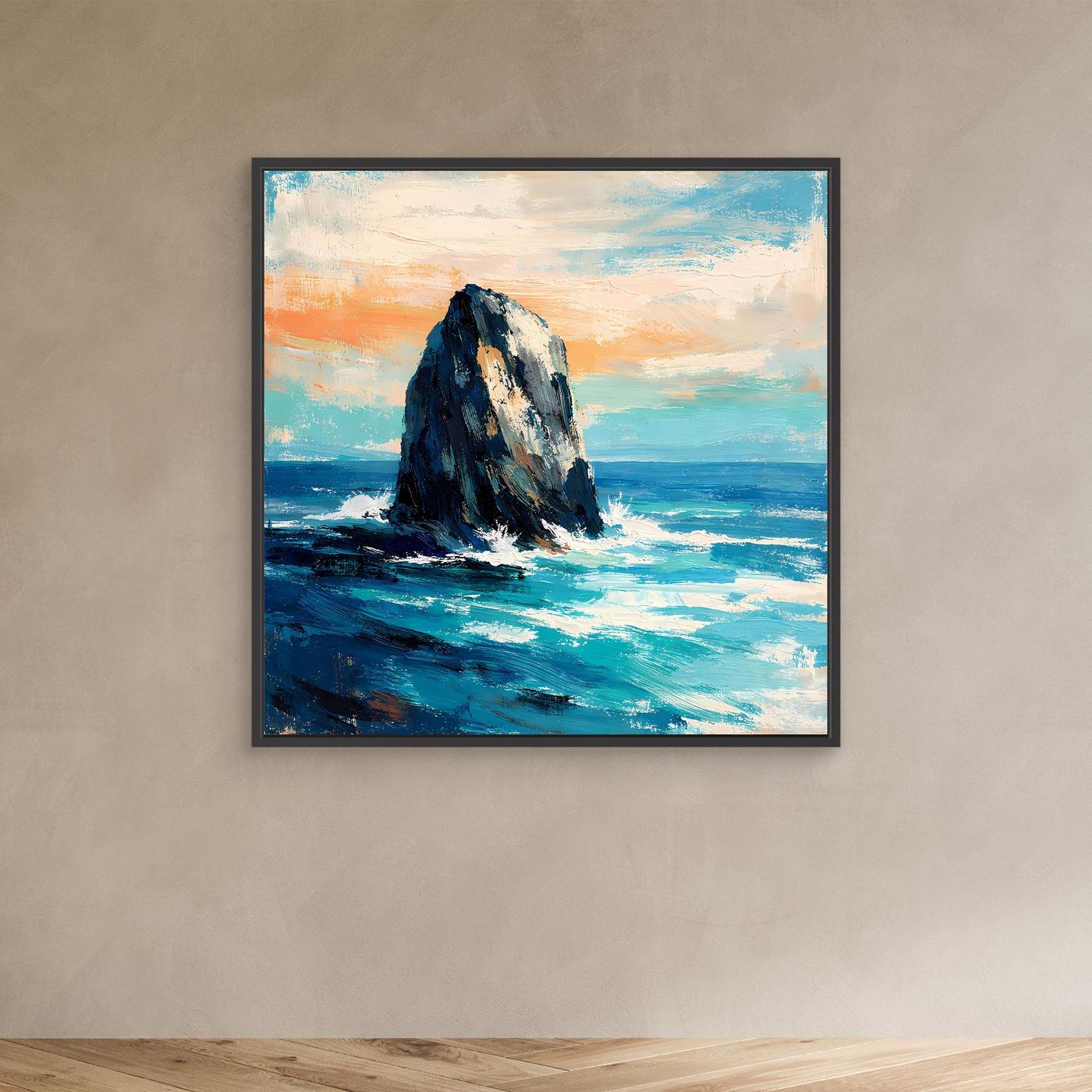 Leinwand Markanter Felsen in der Brandung | Abstraktes Ozean Wandbild