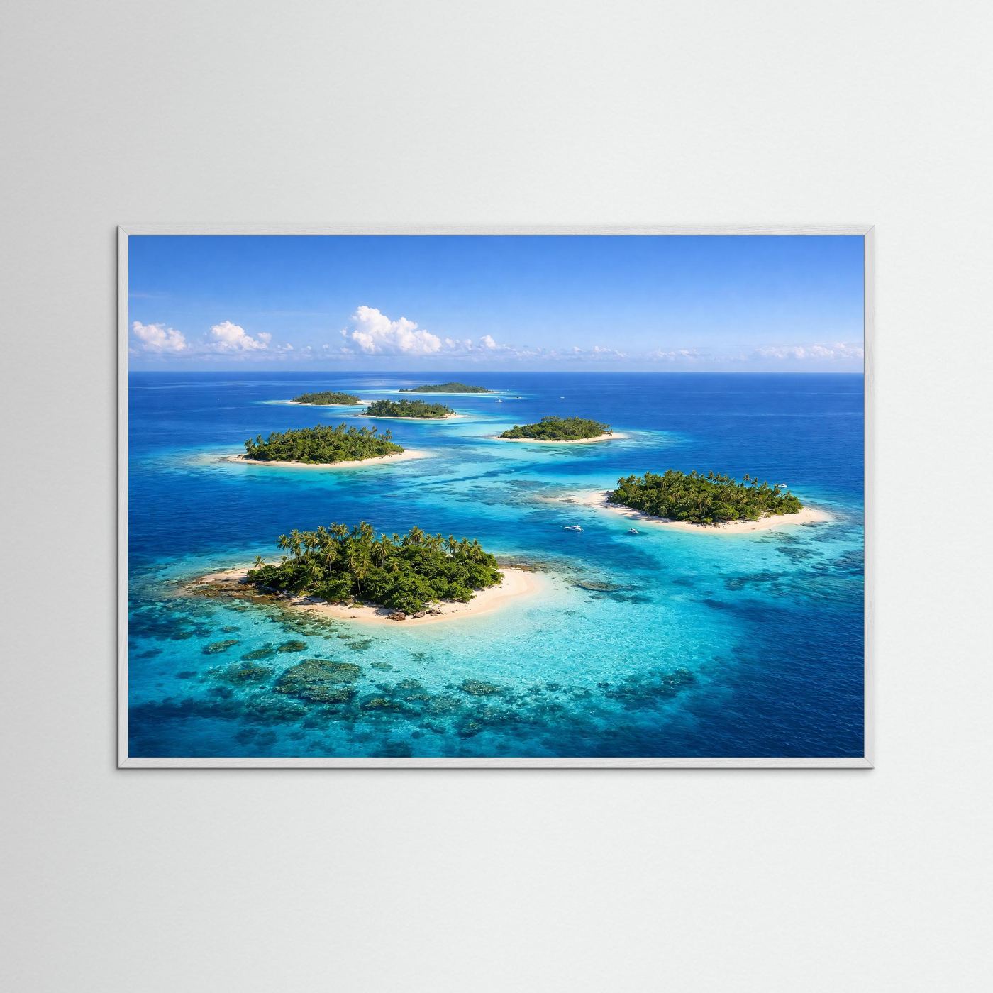 Tropisches Inselparadies aus der Vogelperspektive | Panorama Lagune & Atoll Poster Querformat