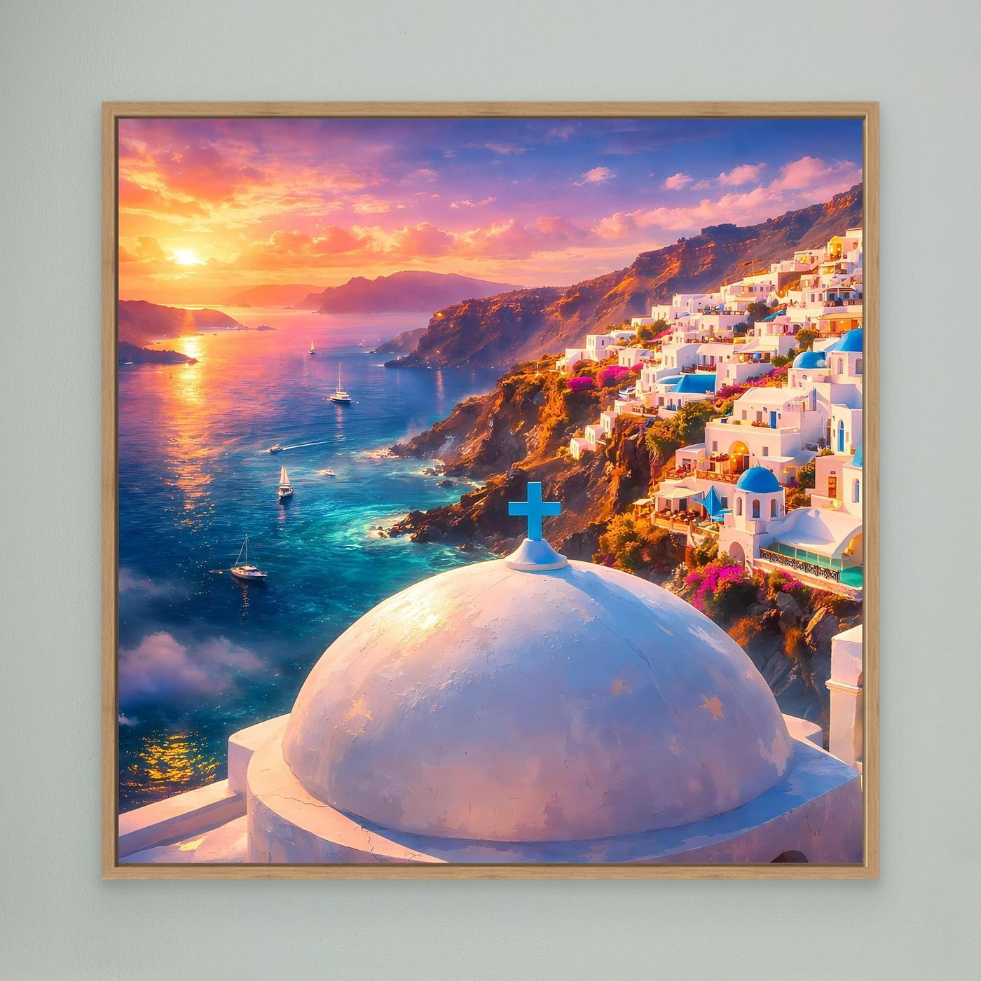Leinwandbild Traumhaftes Santorini bei Sonnenuntergang | Maritimes Urlaubsflair