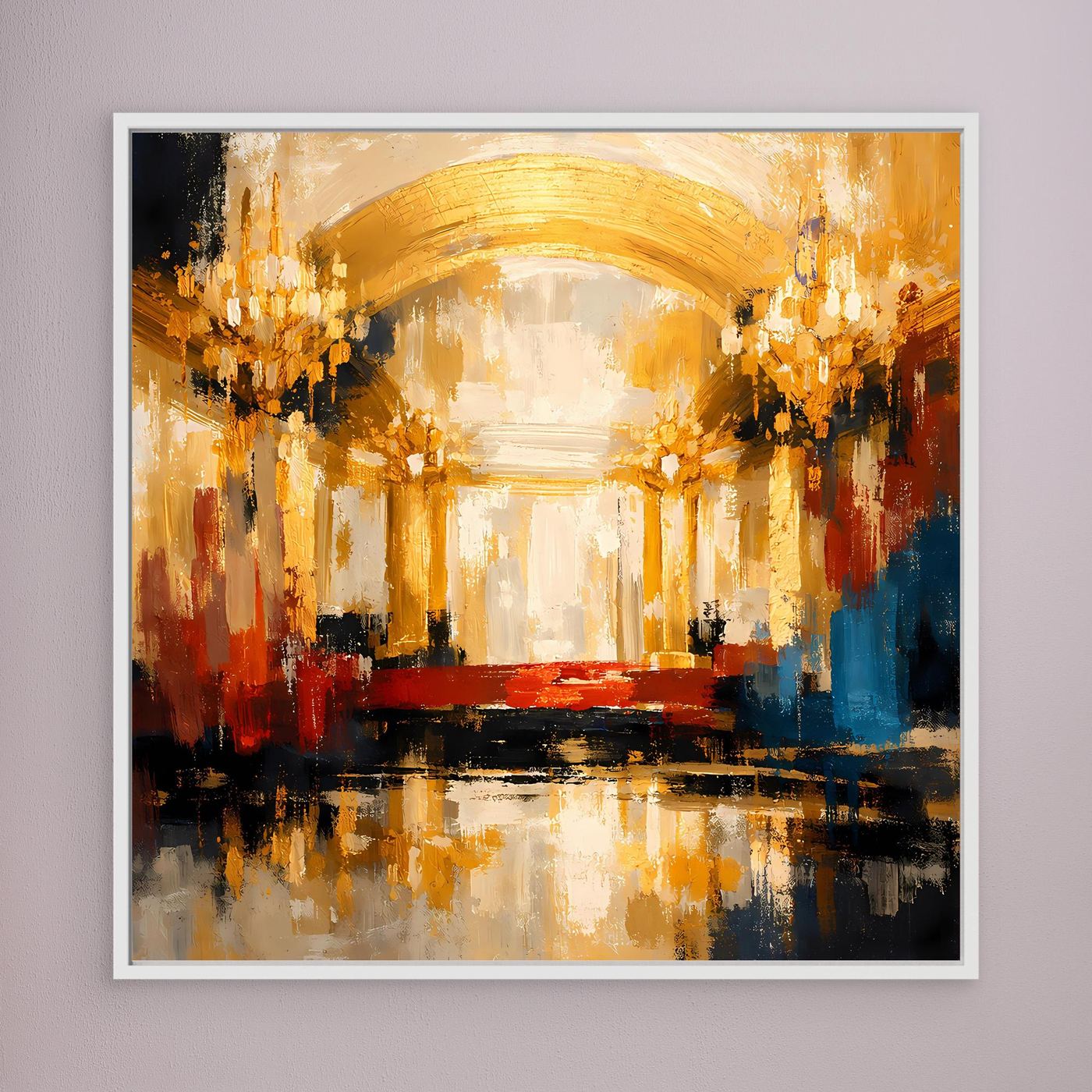 Leinwand Abstraktes Palast Saal Gemälde | Modernes Elegantes Wandbild Ballsaal Gold Rot