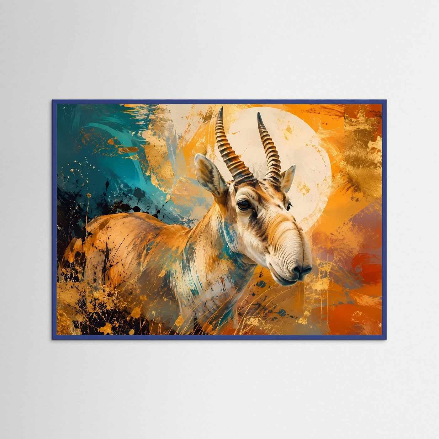 Majestätische Antilope in Gold & Ocker | Modernes Wandbild mit Savannen-Motiv & Fluid Art