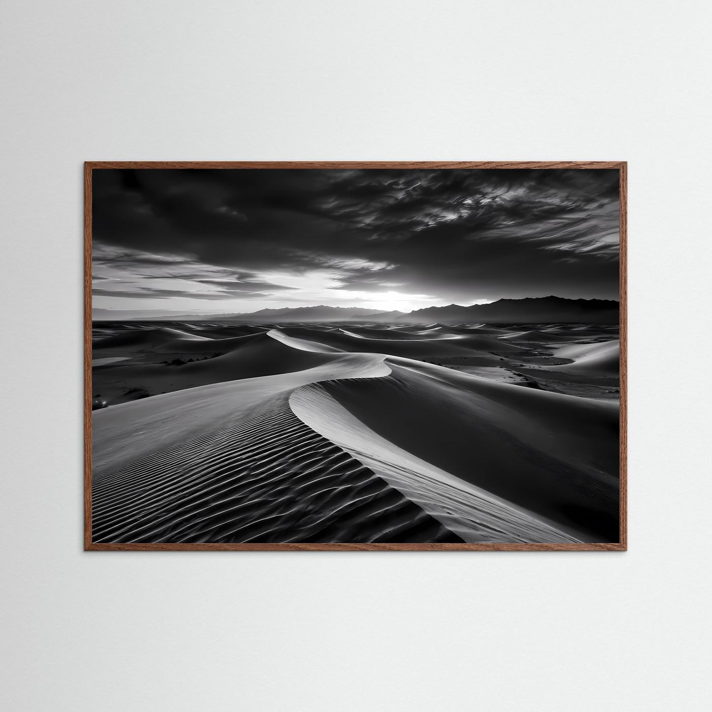 Wüsten Poster Schwarz Weiß | Minimalistische Dünen Landschaft | Moderne Fine Art Wandkunst | Monochromes Leinwandbild | Panorama Natur | Elegante Wanddeko