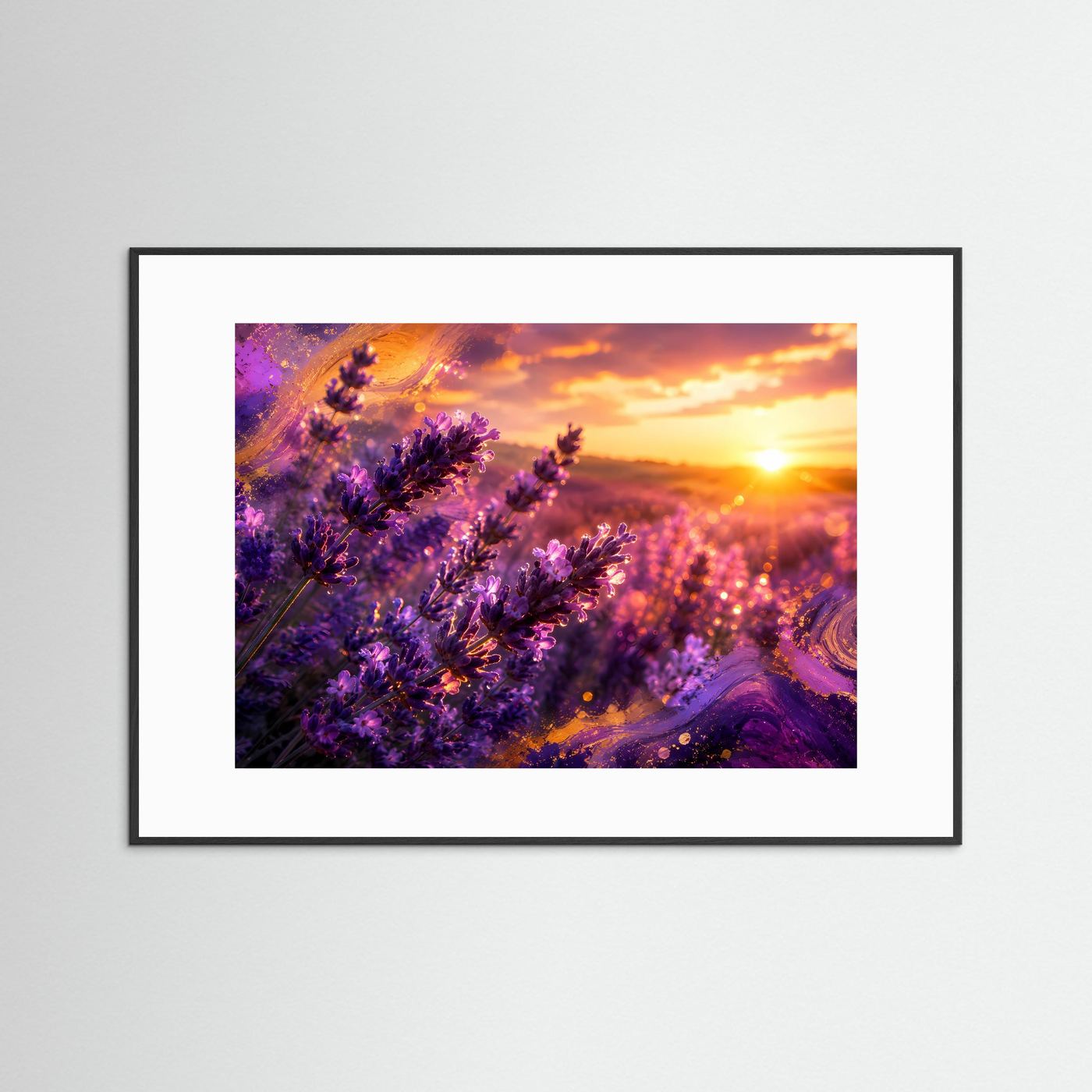 Lavendelfeld Sonnenuntergang Poster | Lavendel Wandbild | Provence Landschaft | Abstrakte Naturkunst | Moderner Fine Art Kunstdruck