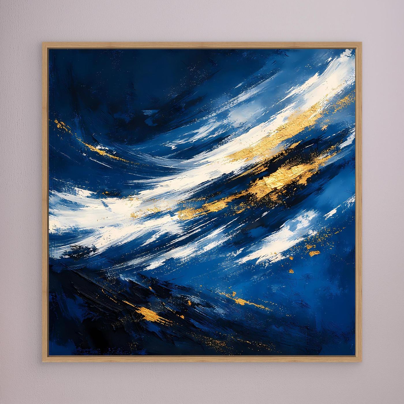 Leinwand Abstraktes Meeresgemälde in Dunkelblau und Gold | Modernes Ozean Wandbild