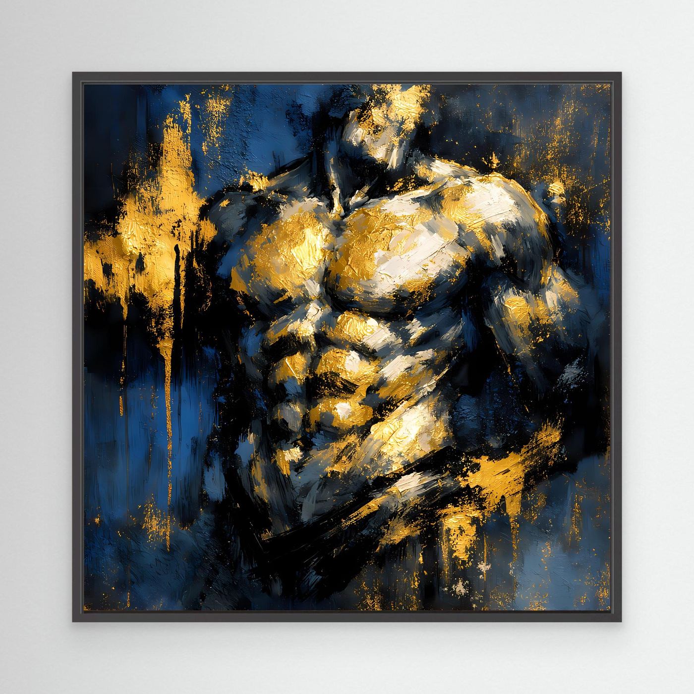 Leinwand Kraftvoller Männlicher Torso in Gold und Blau | Abstraktes Bodybuilding Wandbild