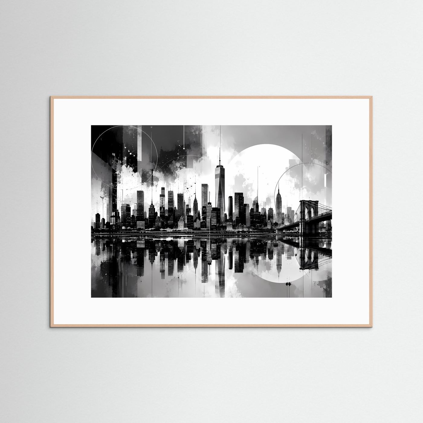 New York Skyline Poster Schwarz Weiß | Moderne City Wandkunst | Manhattan Skyline mit Brooklyn Bridge | Minimalistische Fine Art