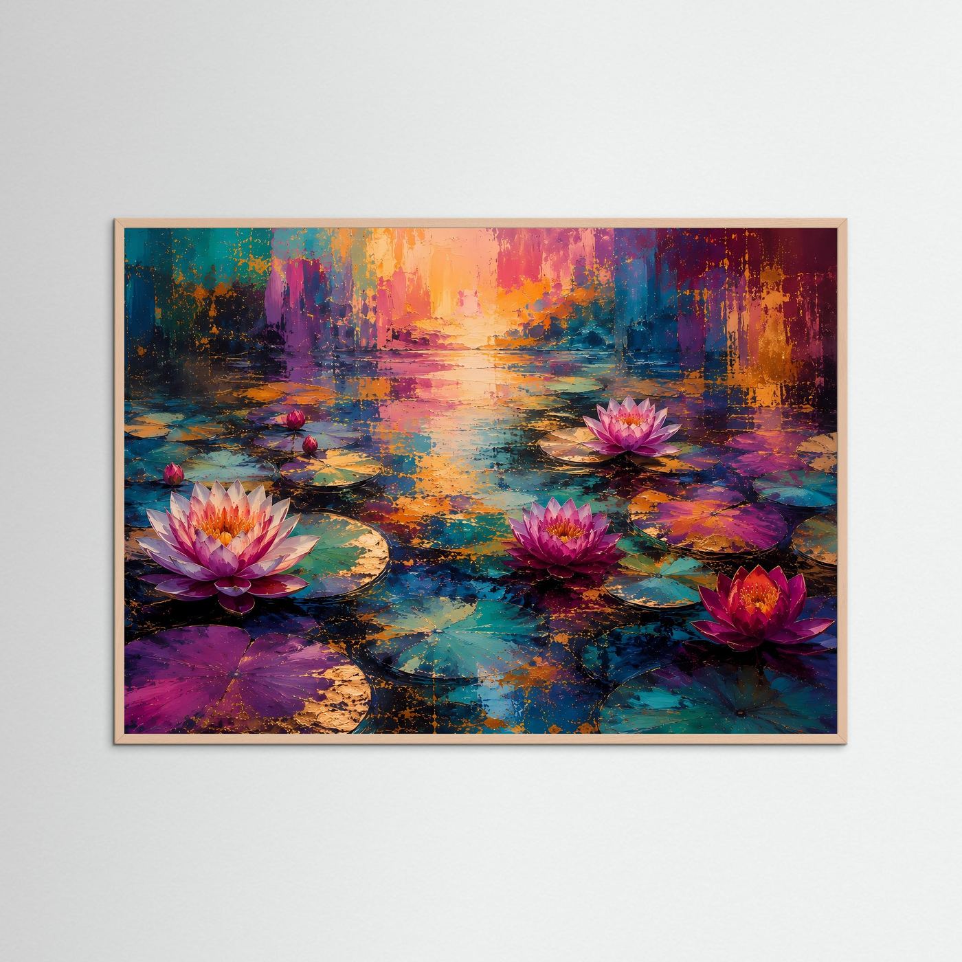Seerosen Poster | Lotusblumen Wandbild | Abstrakte Teichlandschaft | Farbenfrohe Moderne Wandkunst