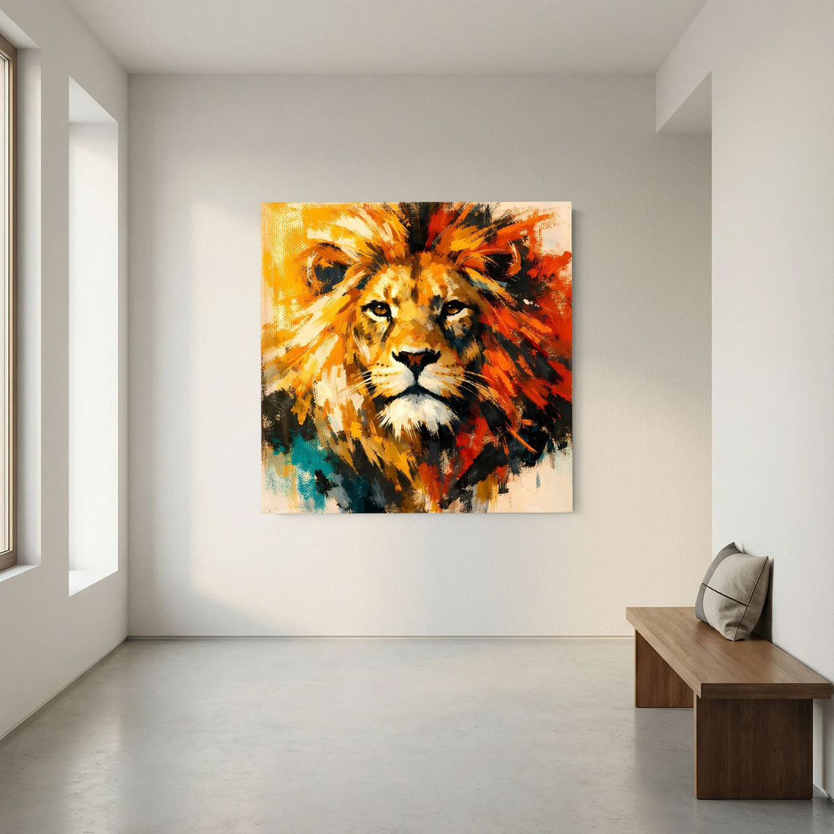 Leinwand Abstraktes Löwen Gemälde | Modernes Kraftvolles Tier Wandbild Bunt
