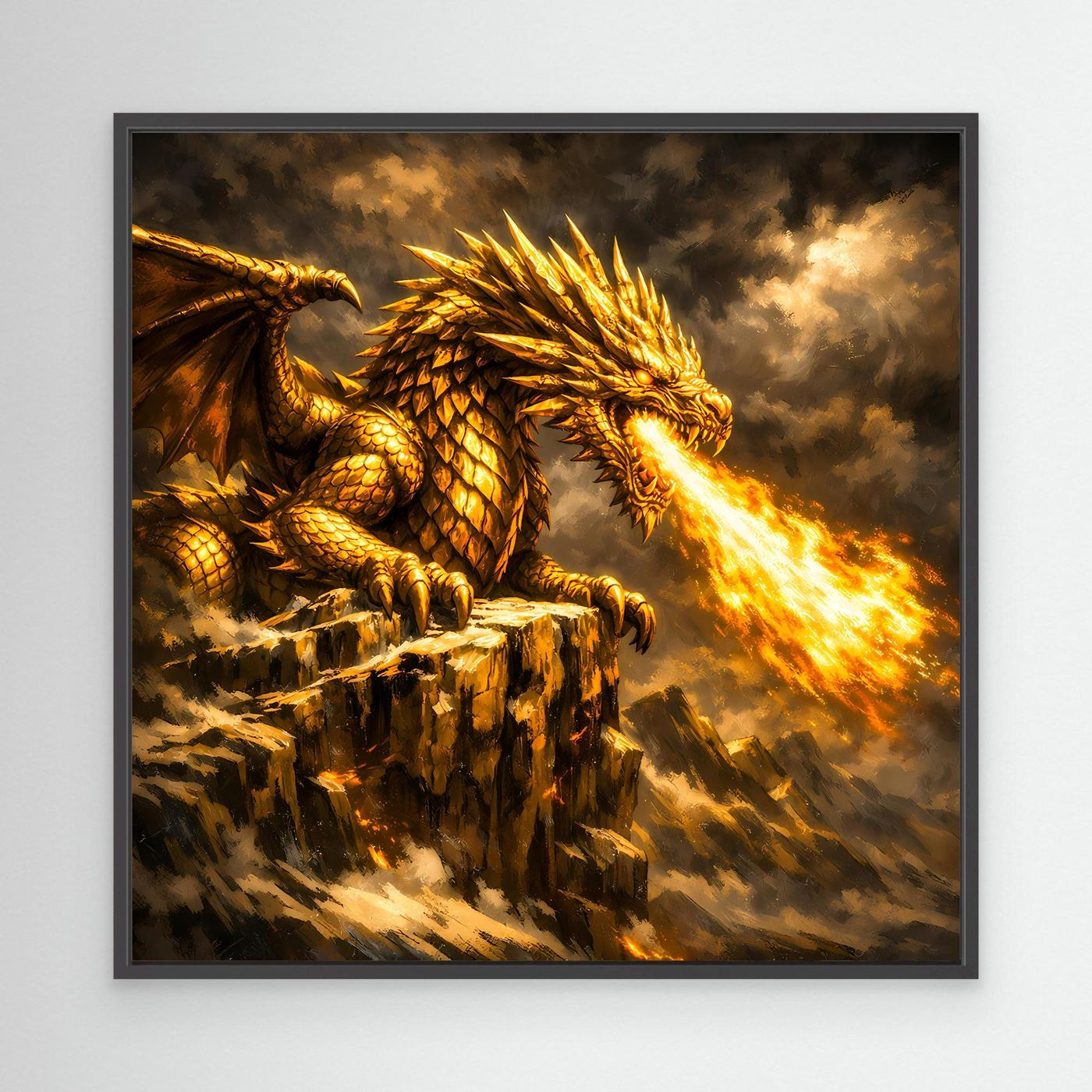 Leinwand Goldener Drache | Majestätisches Fantasy Wandbild