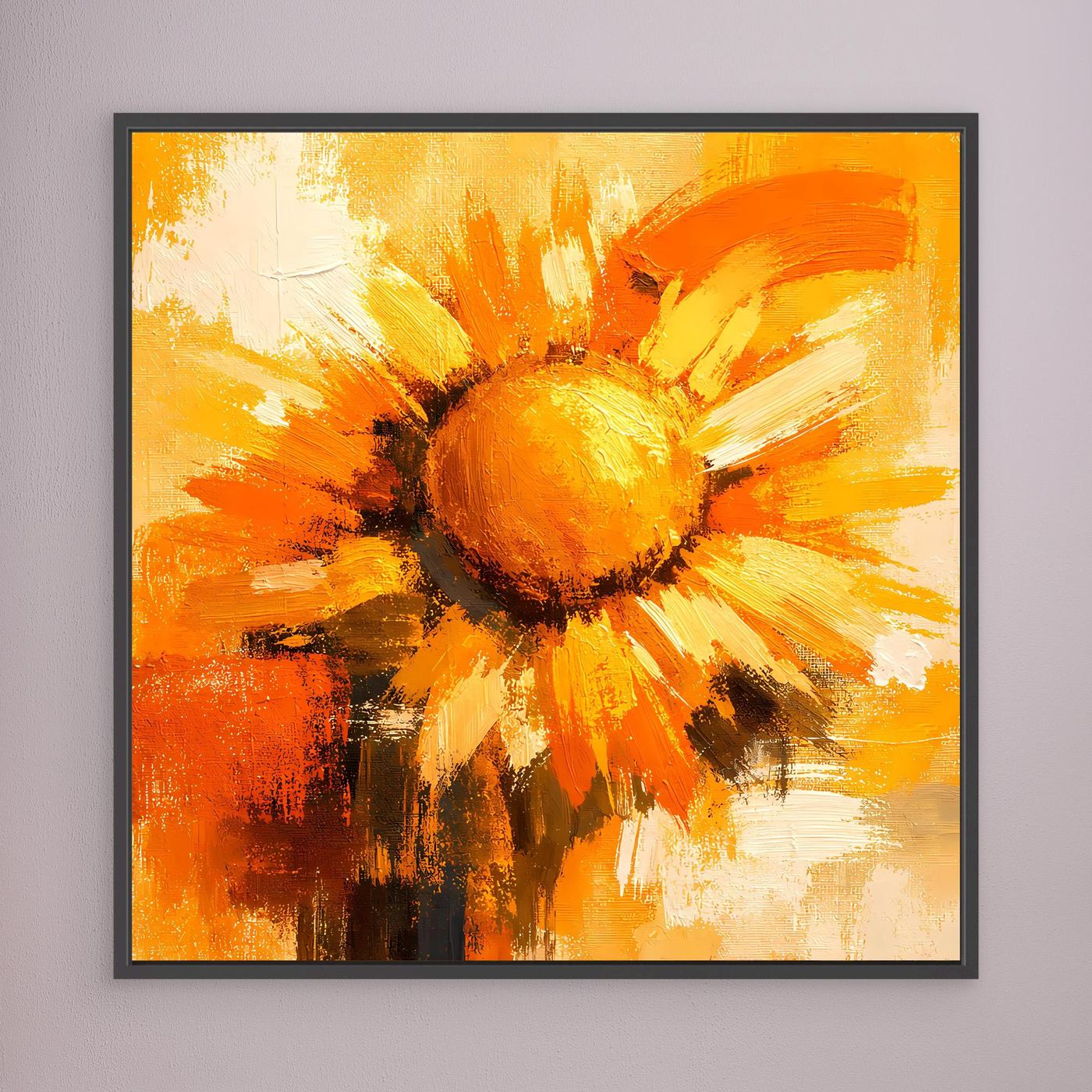 Leinwand Abstraktes Sonnenblumen Gemälde | Modernes Florales Wandbild Gelb Orange