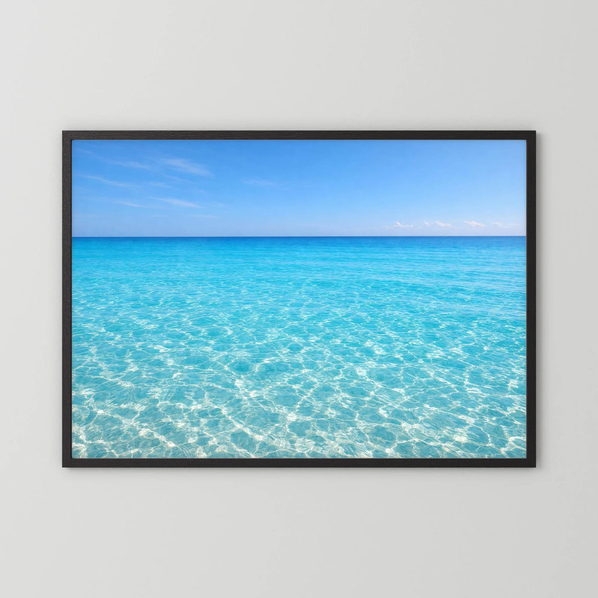 Wandbild mit Meerwasser-Motiv in Blau, rechteckig, schwarzer Rahmen